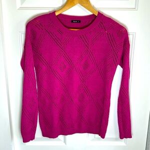Splash Pink Pointelle Sweater with Textured Diamond Knit